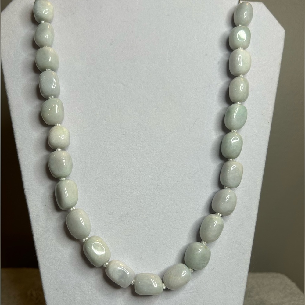 Heavy White Jade Stone Necklace on Sterling Silver